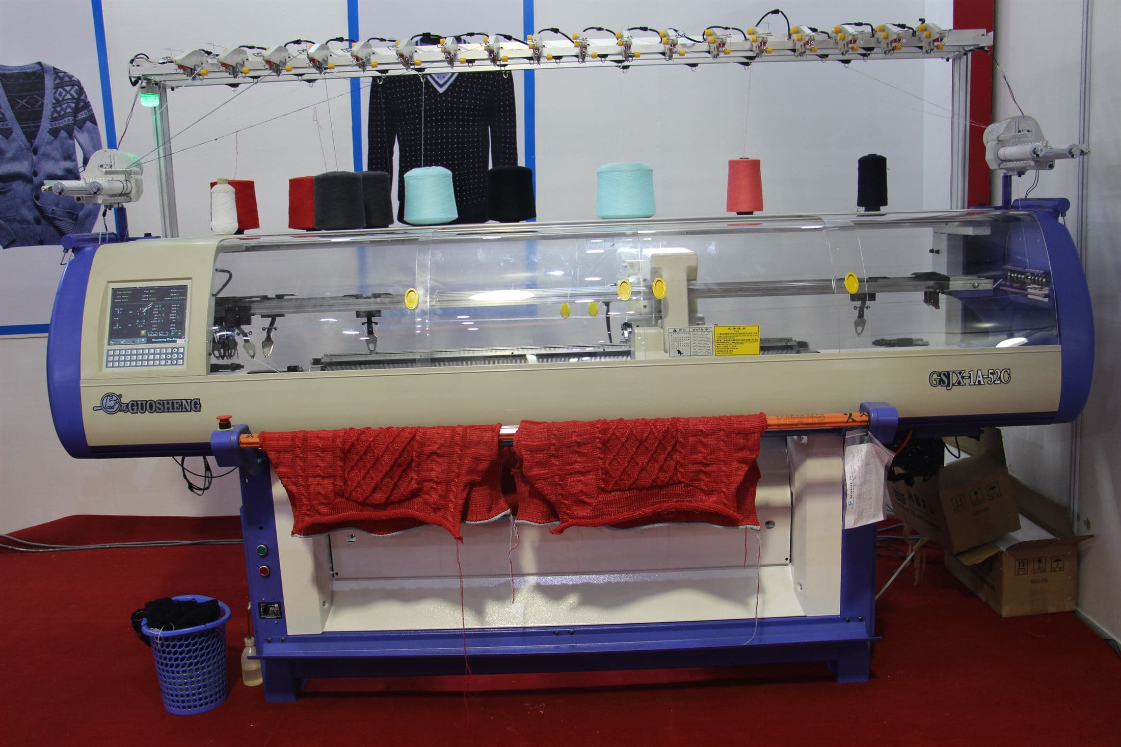 Industrial sock knitting machine prepared for sample production