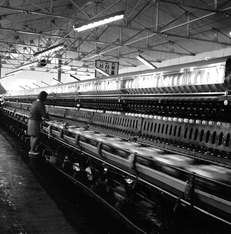 Archival South Korean textile production line photographed in 1976