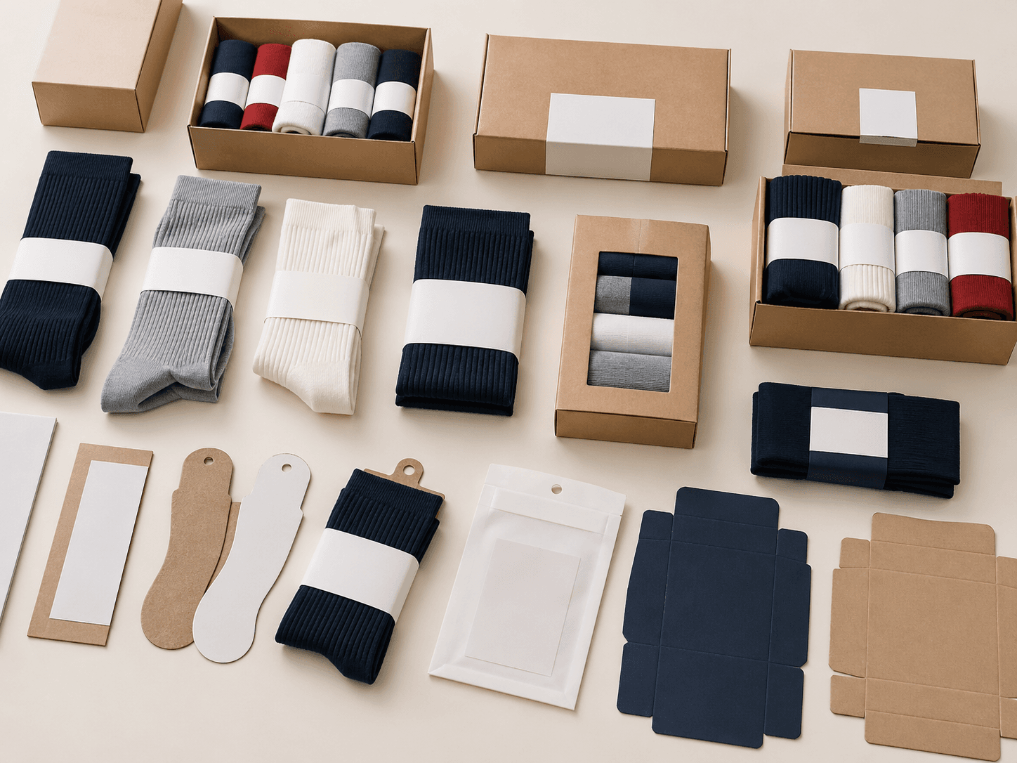 Retail-ready sock packaging grid suited to refined dress-sock assortments